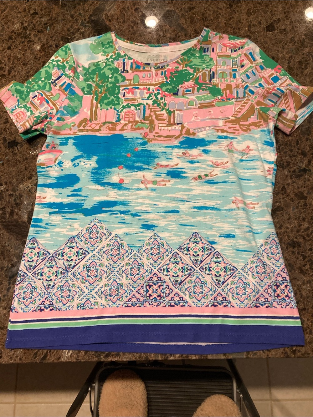 Talbots Tee Shirt Amalfi Coast Multicolor Pastel Scenic